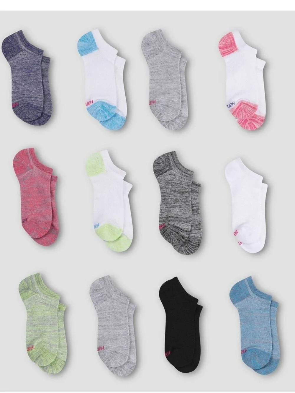 Hanes Girls' No-Show Socks Medium (10 1/2-4) 12 Pair Nwt